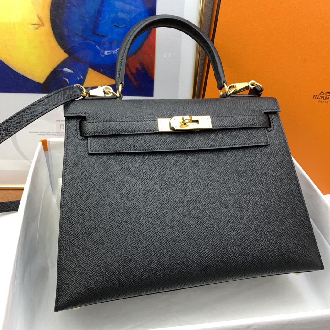 H**me5 Kelly 28 Sellier Epsom Black Bag For Women, Women’s Handbags, Shoulder Bags 11in/28cm