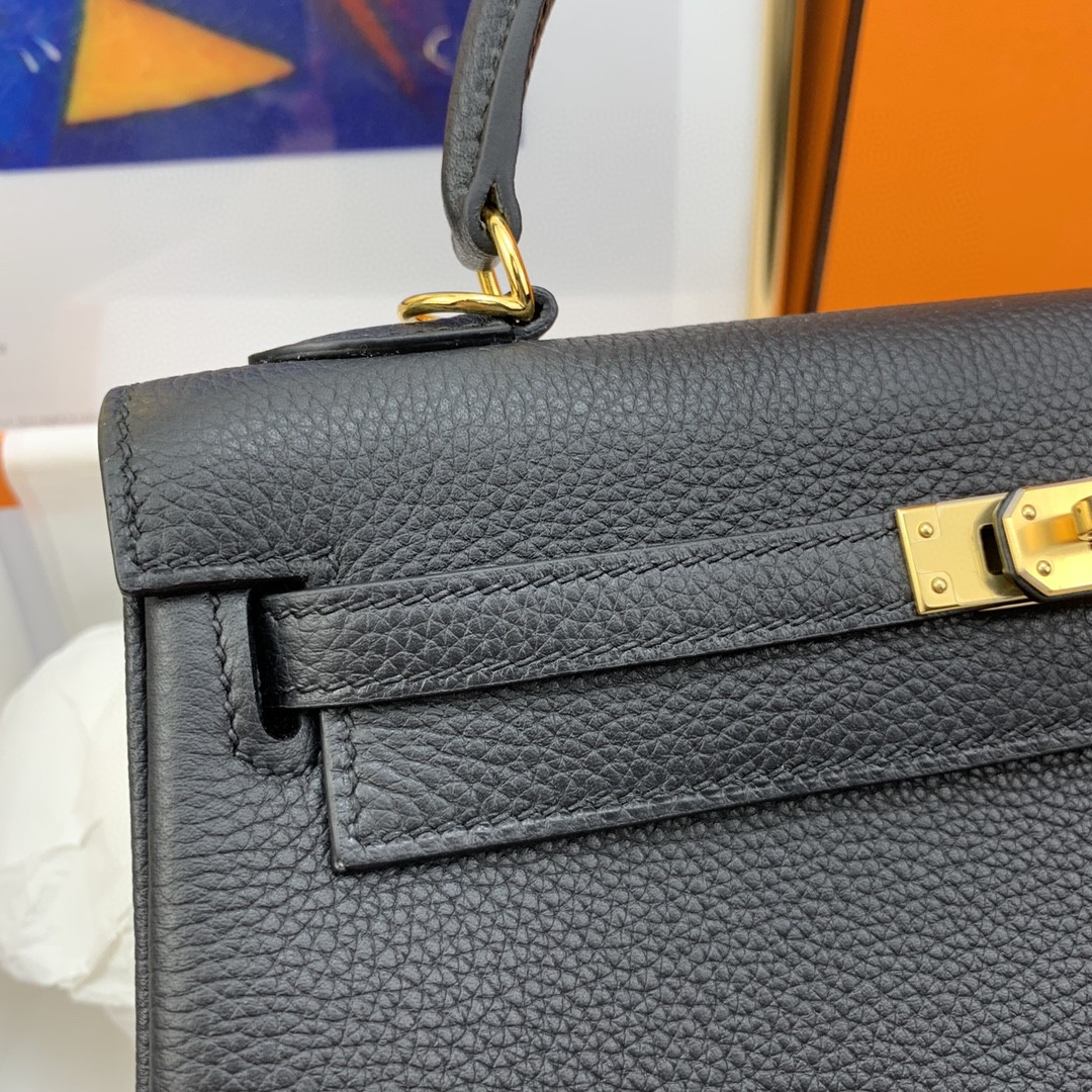 H**me5 Kelly 25 Retourne Togo Black Bag For Women, Women’s Handbags, Shoulder Bags 10in/25cm