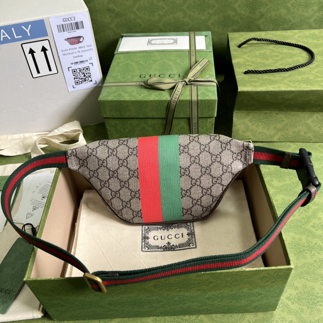 Gvc*1 Tiger GG Belt Bag Beige And Ebony GG Svp*me Canvas For Women And Men  6in/16cm 675181 US7DC 9395