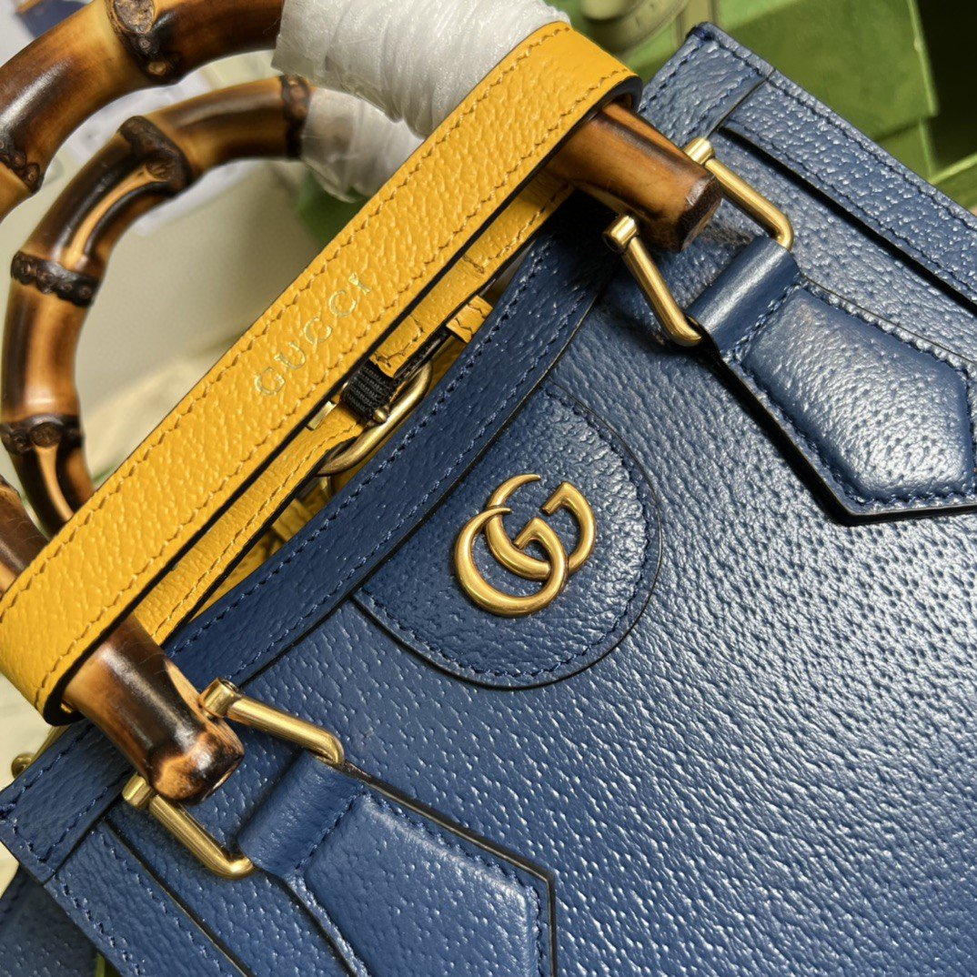 [True-to-ORIGINAL] Gvc*1 Diana Mini Tote Bag Canvas Lining Blue For Women 7.9in/20cm GG 702732 U3ZDT 4862