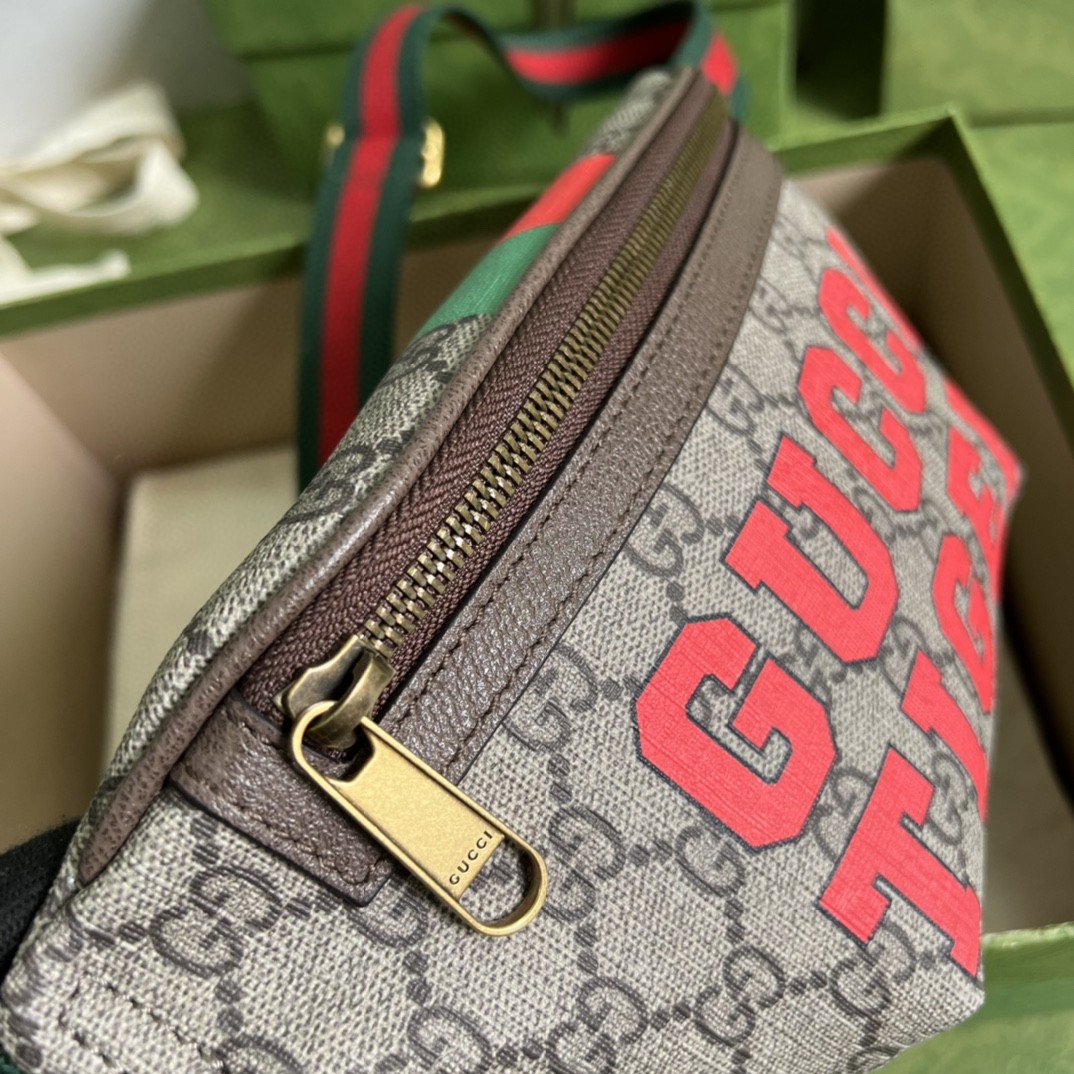 Gvc*1 Tiger GG Belt Bag Beige And Ebony GG Svp*me Canvas For Women And Men  6in/16cm 675181 US7DC 9395