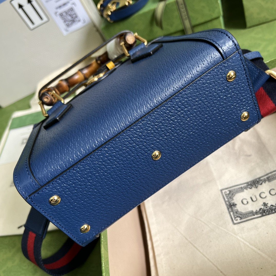 [True-to-ORIGINAL] Gvc*1 Diana Mini Tote Bag Canvas Lining Blue For Women 7.9in/20cm GG 702732 U3ZDT 4862