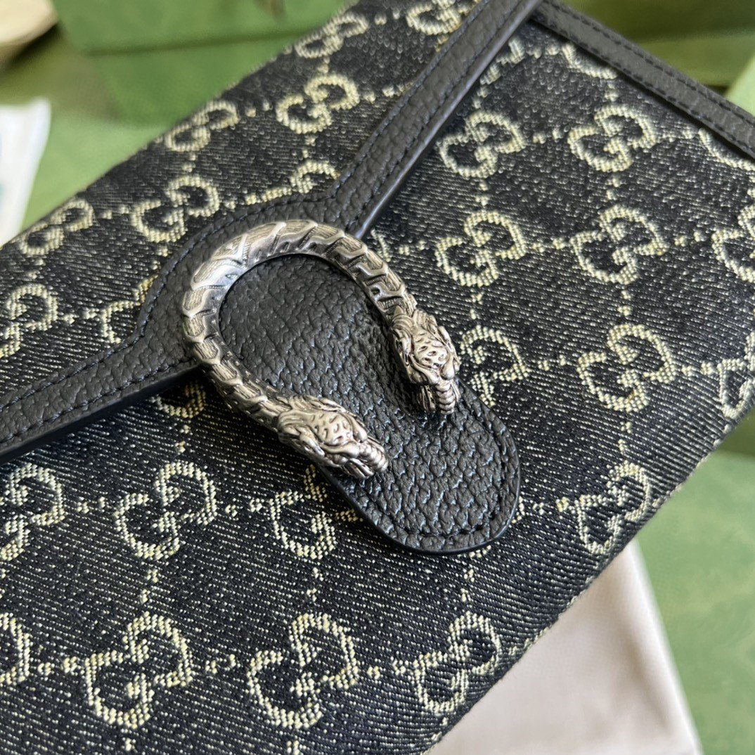 Gvc*1 Dionysus GG Mini Chain Bag Black And Ivory GG Denim Jacquard For Women 8in/20cm 401231 UN3BN 1274