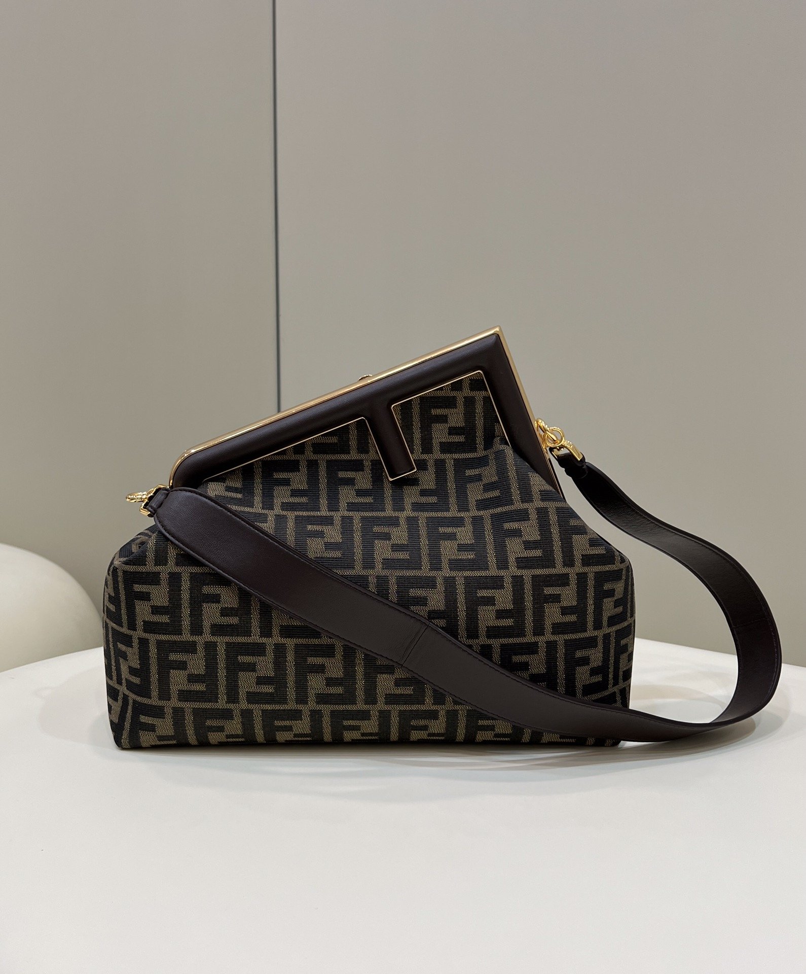 F**di First Large Brown Canvas For Women, Women’s HandBags, Shoulder And Crossbody Bags 12.6in/32cm FF 8BP129