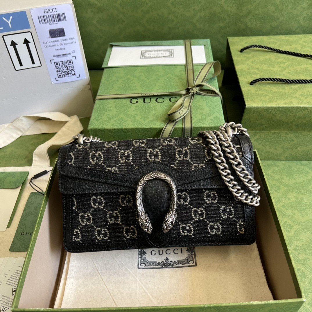 Gvc*1 Dionysus Small GG Shoulder Bag Black And Ivory GG Denim Jacquard For Women 10in/25cm 499623 UN3BN 1274