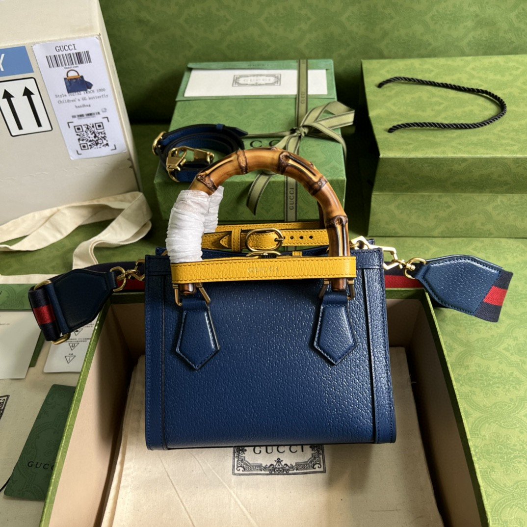 [True-to-ORIGINAL] Gvc*1 Diana Mini Tote Bag Canvas Lining Blue For Women 7.9in/20cm GG 702732 U3ZDT 4862
