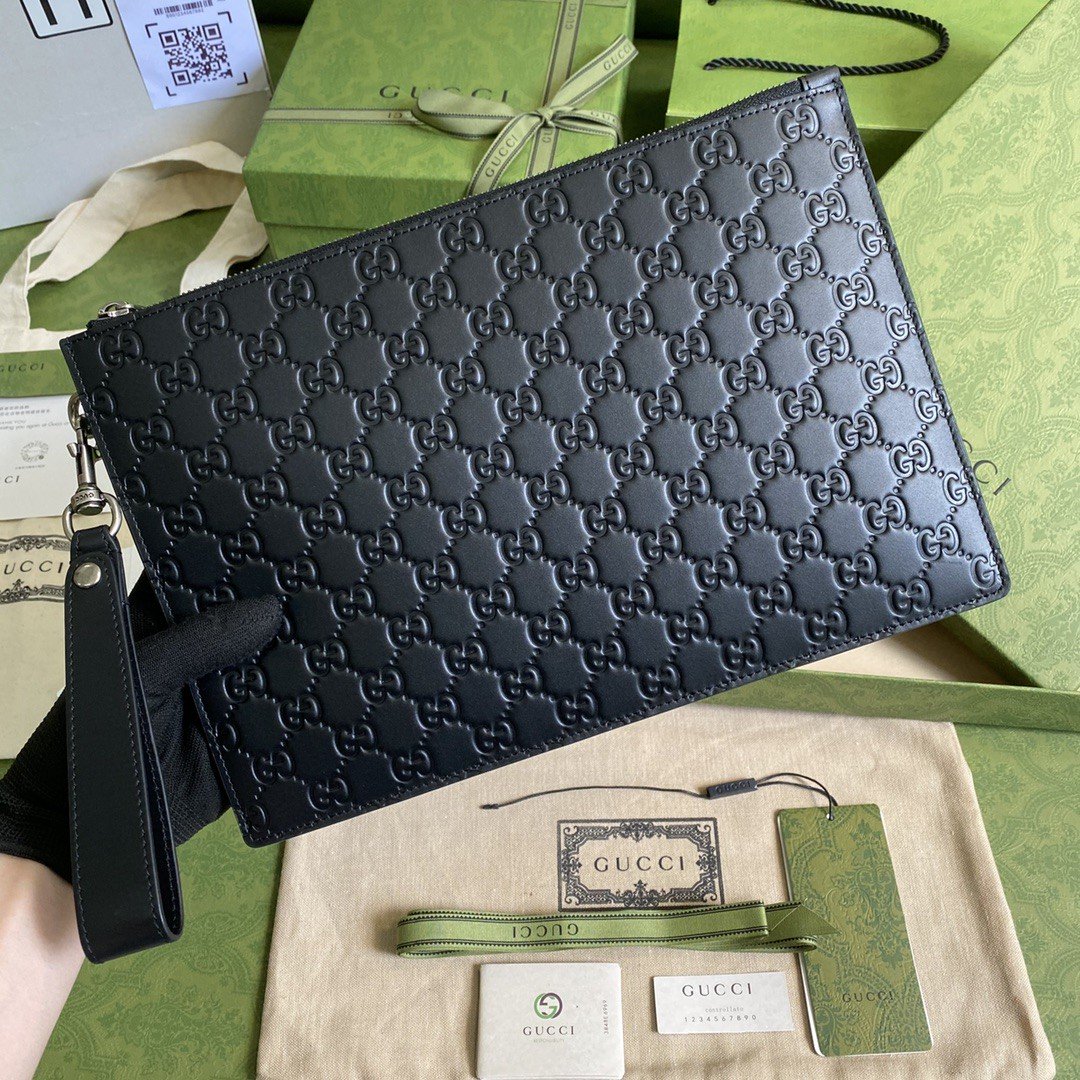 Gvc*1 GG Embossed Pouch Black GG Embossed For Men 12in/30cm GG