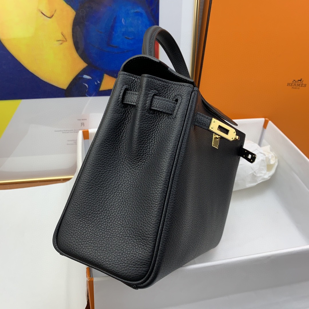 H**me5 Kelly 25 Retourne Togo Black Bag For Women, Women’s Handbags, Shoulder Bags 10in/25cm