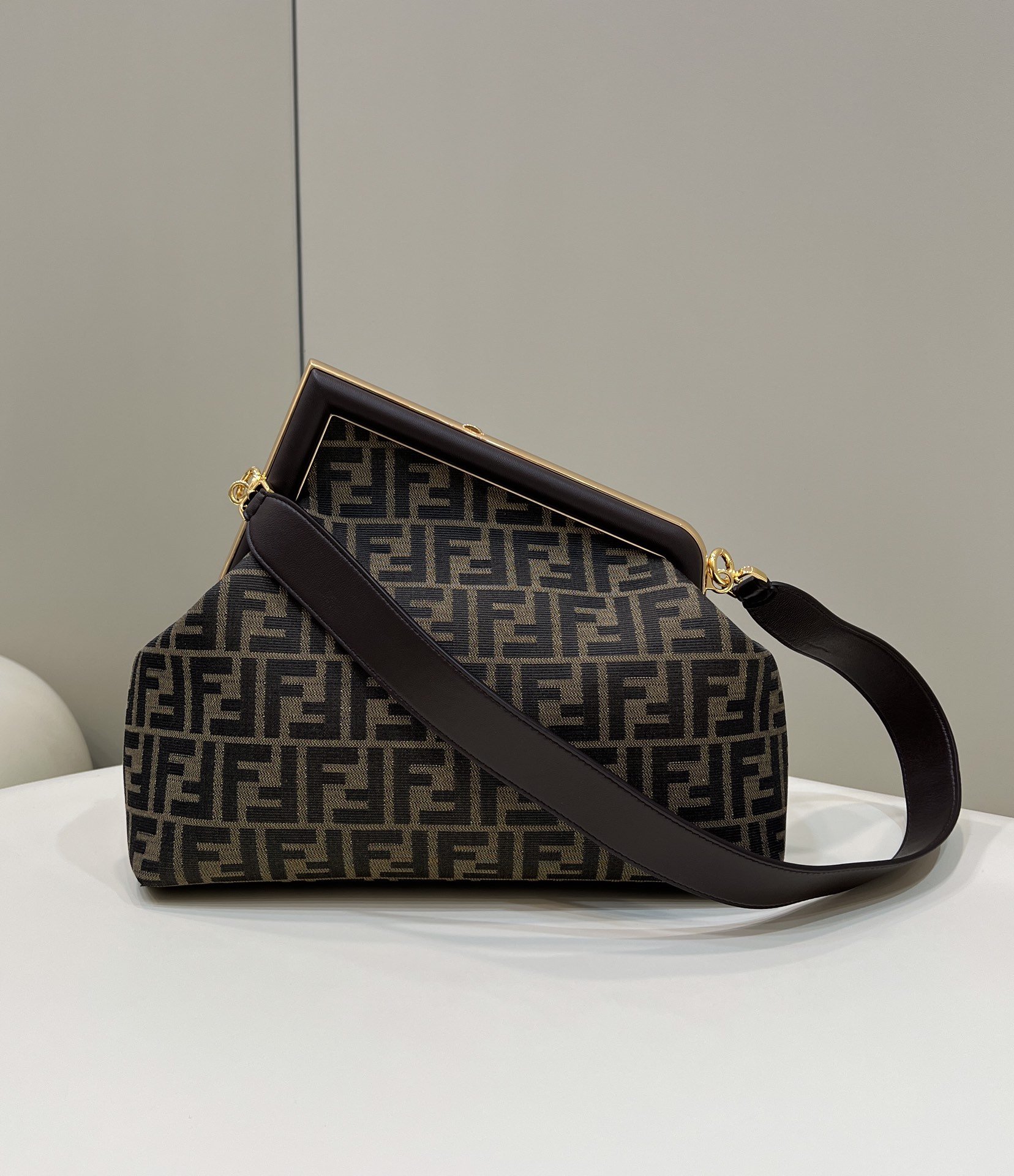 F**di First Large Brown Canvas For Women, Women’s HandBags, Shoulder And Crossbody Bags 12.6in/32cm FF 8BP129