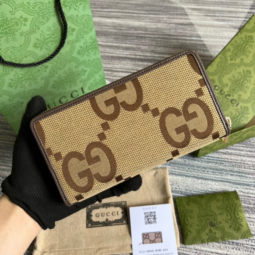 Gvc*1 Diana Jumbo GG Zip Around Wallet With GG Signature Brown For Men 7.5in/19cm GG