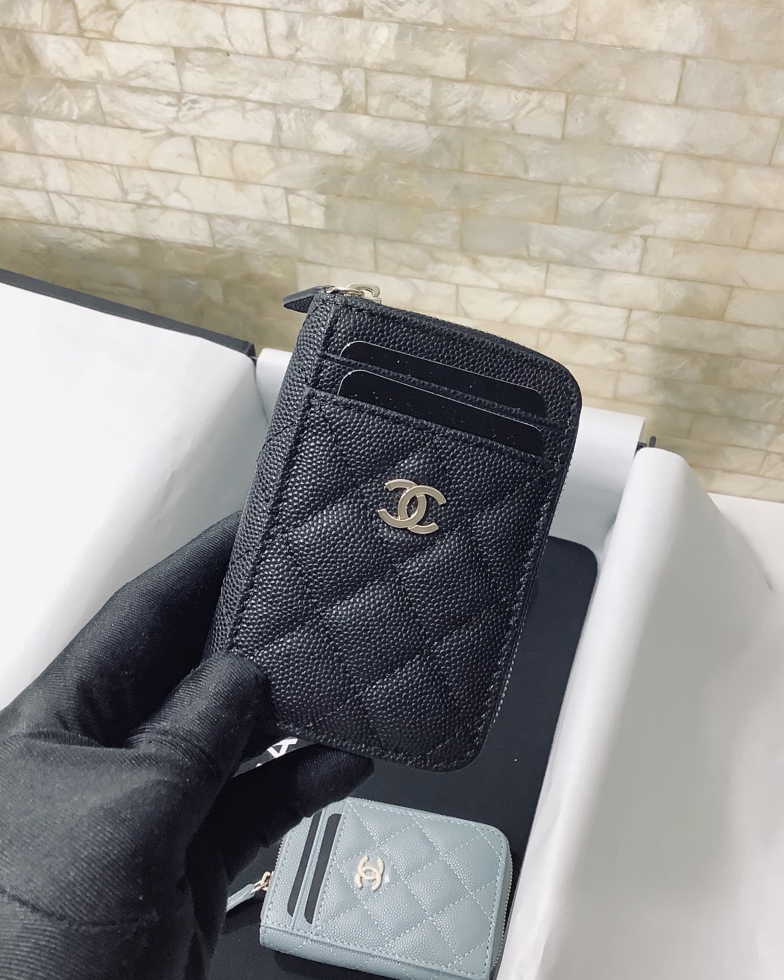 Ch**el CO-CO Small Card Holder Wallet Black Gold Hardware For Women 11cm/4.3in