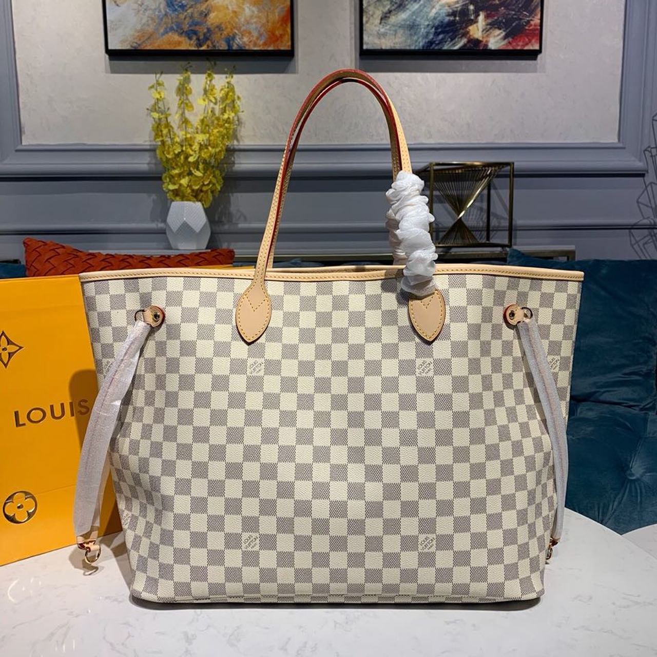 L0vis Vvtt0n Neverfull GM Tote Bag Damier Azur Canvas Beige For Women, Women’s Handbags, Shoulder Bags 15.4in/39cm LV N41360