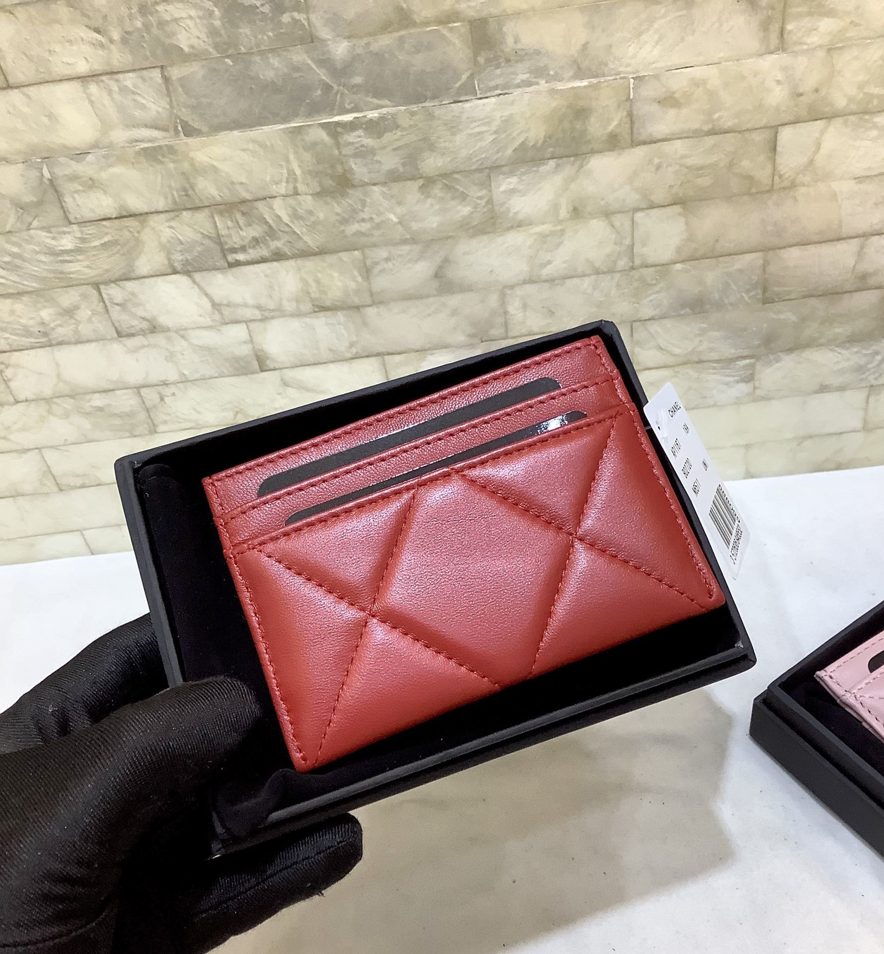 Ch**el CO-CO 19 Card Holder Wallet 11cm/4.3in Gold Toned Hardware For Women Red