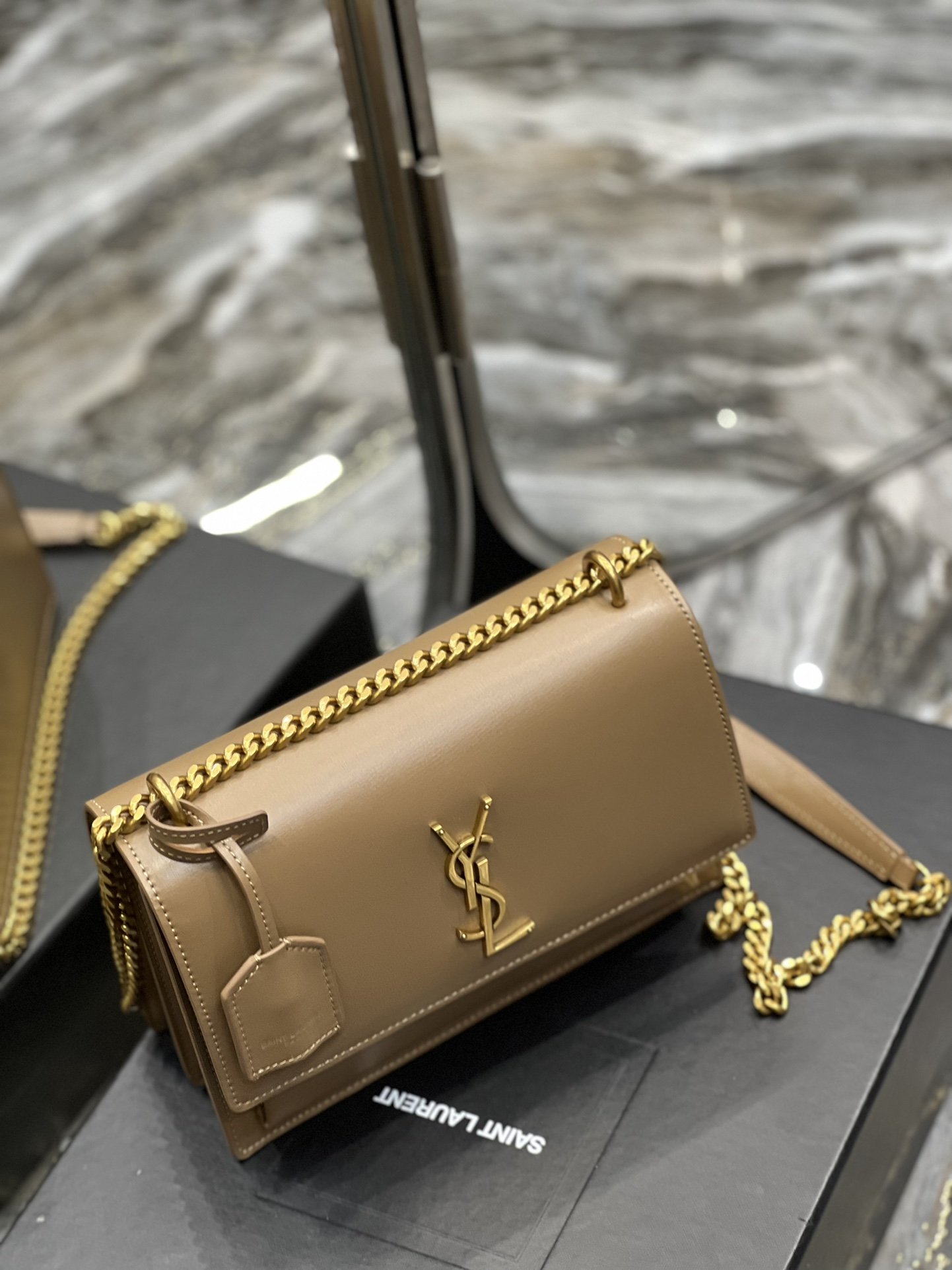 Sa1nt Lau*nt Sunset Medium Chain Bag For Women 8.6in/22cm Dark Beige Y51 442906D420W2721