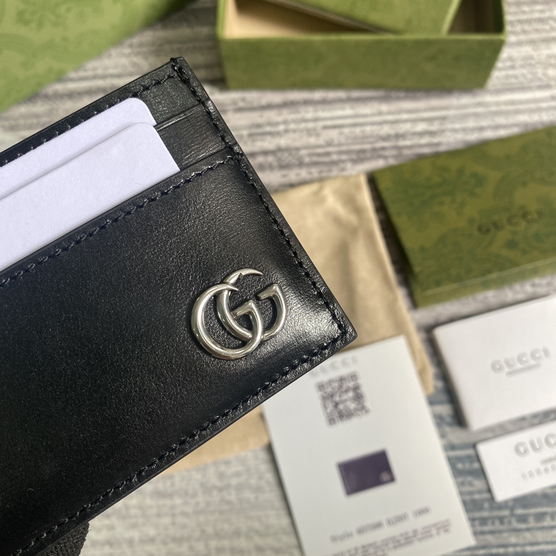 Gvc*1 GG Marmont Card Case Black Silver Hardware For Men 4in/10cm GG 657588 0YK0N 1000
