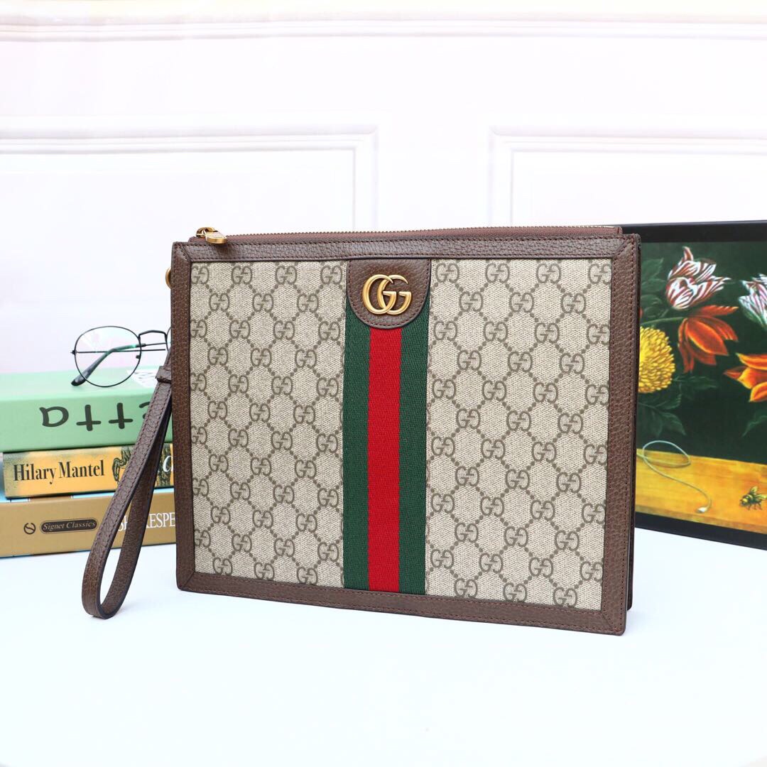 Gvc*1 Ophidia Pouch With Web Beige And Ebony GG Svp*me Canvas For Men 9in/24cm GG 672989 96IWT 8745