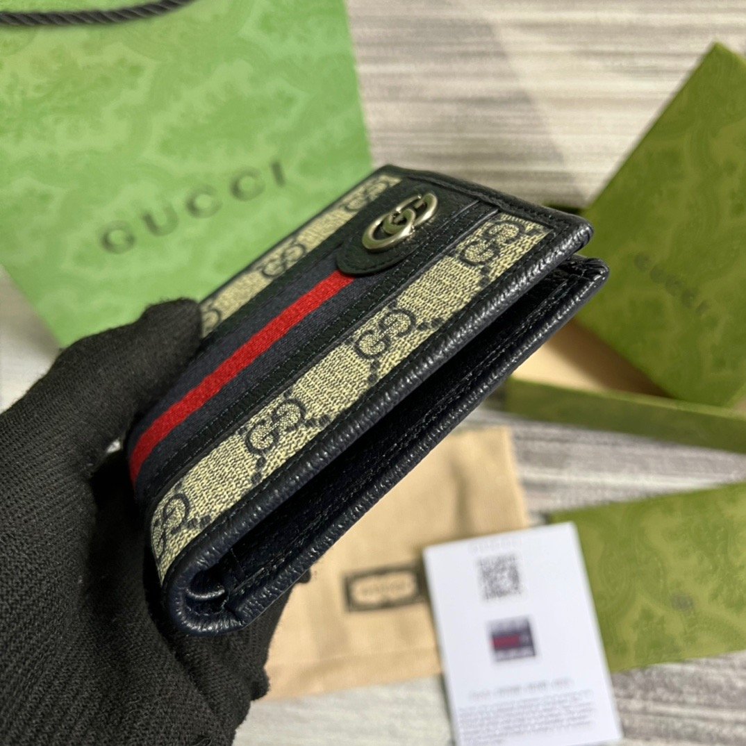 Gvc*1 Ophidia GG Wallet Beige and Blue For Men 4.3in/11cm GG 597606 96IWN 4076