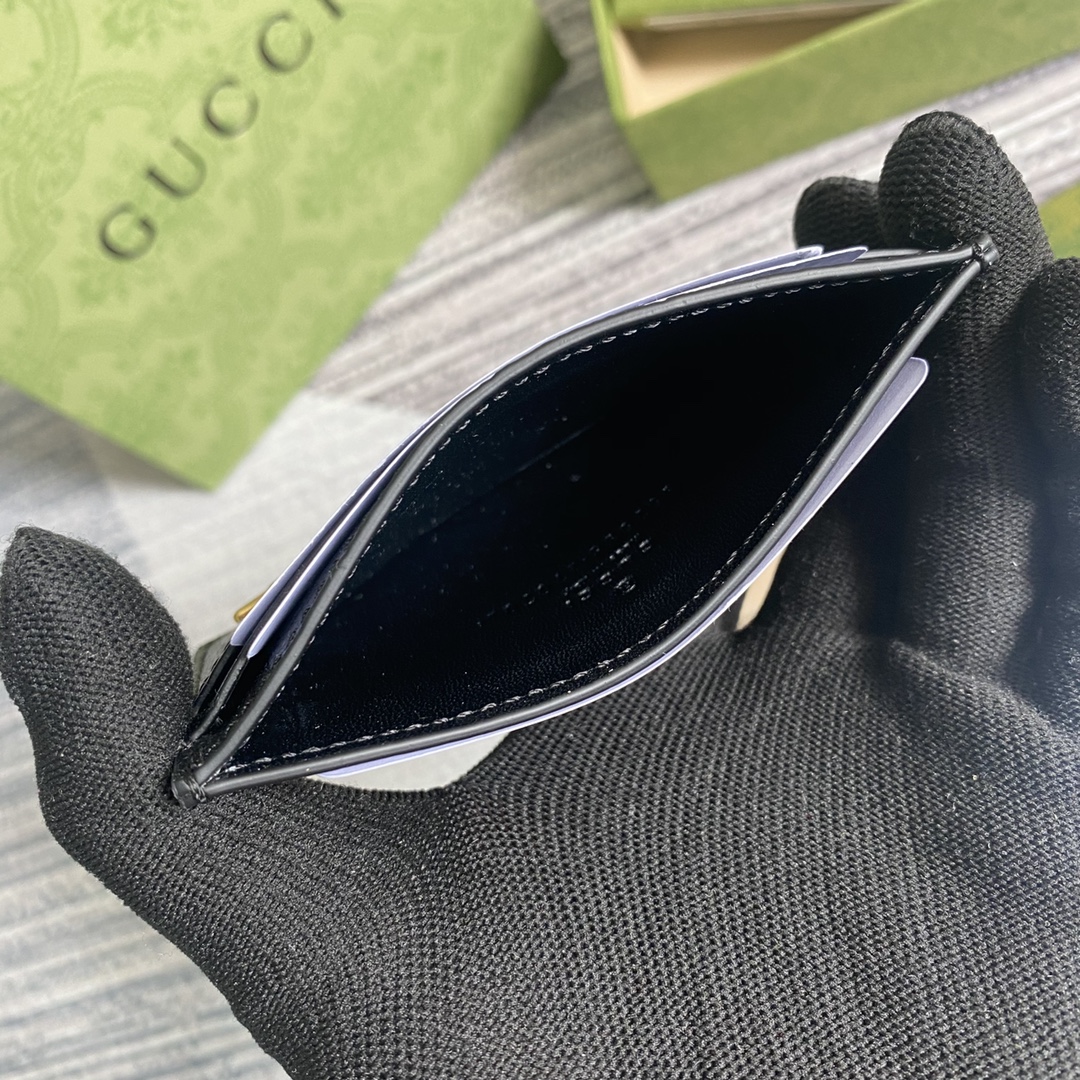 Gvc*1 GG Marmont Card Case Black Gold Toned Hardware For Men 4in/10cm 657588 DJ20T 1000