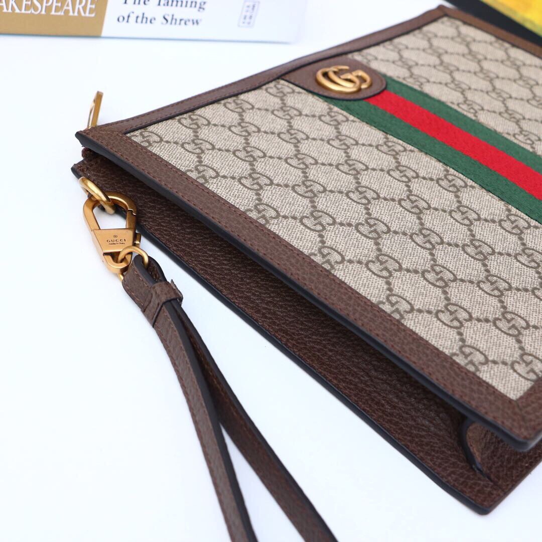 Gvc*1 Ophidia Pouch With Web Beige And Ebony GG Svp*me Canvas For Men 9in/24cm GG 672989 96IWT 8745