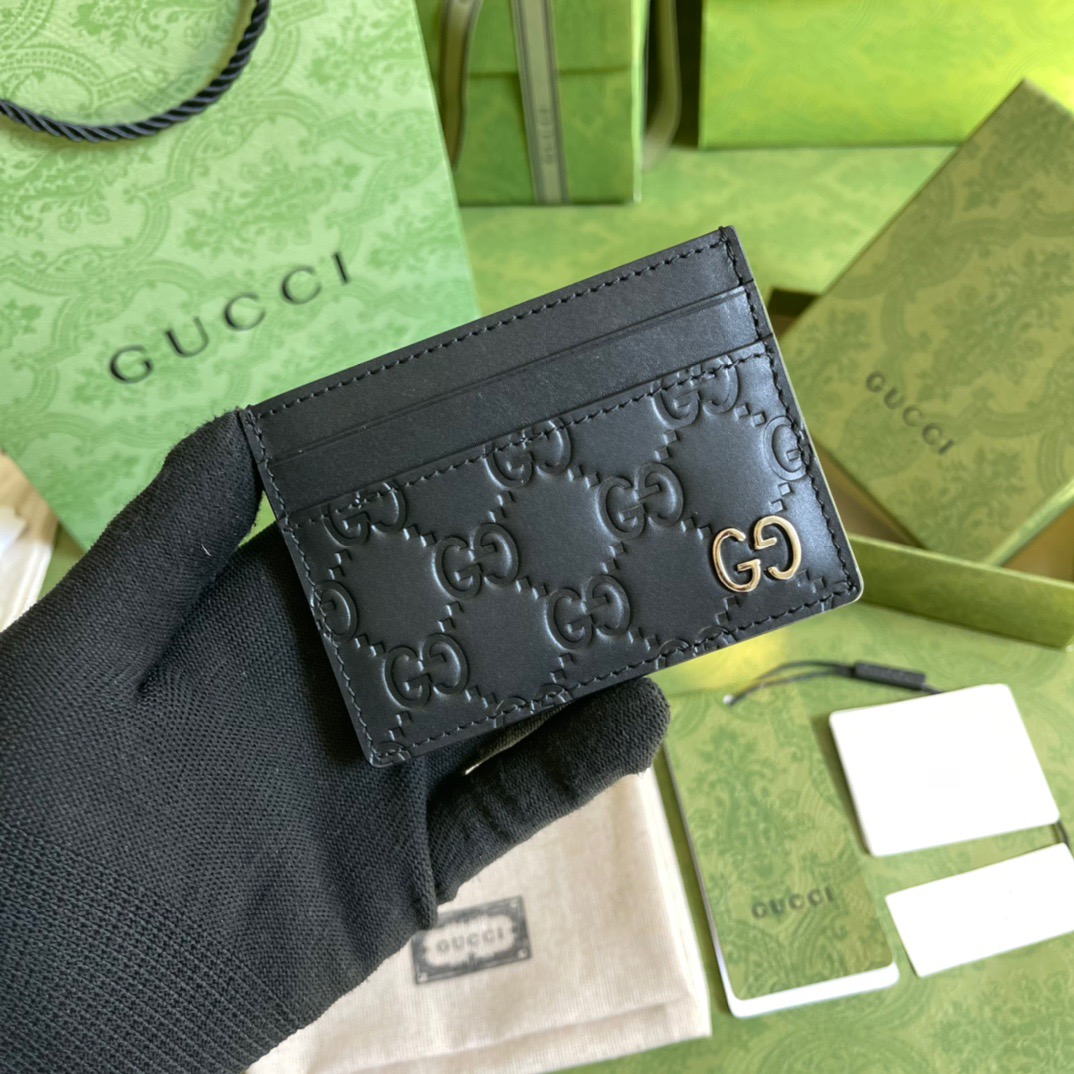 Gvc*1 Signature Card Case Black Metal Hardware For Men 4in/10cm GG 473927 CWC1N 1000