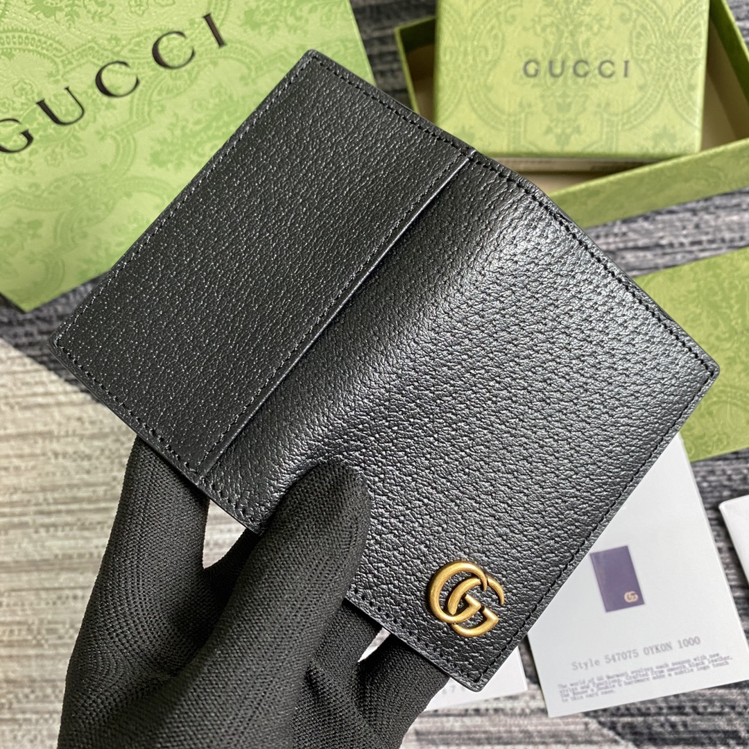Gvc*1 GG Marmont Card Case Black with Gold Toned Hardware 4.5in/11cm GG 547075 DJ20T 1000