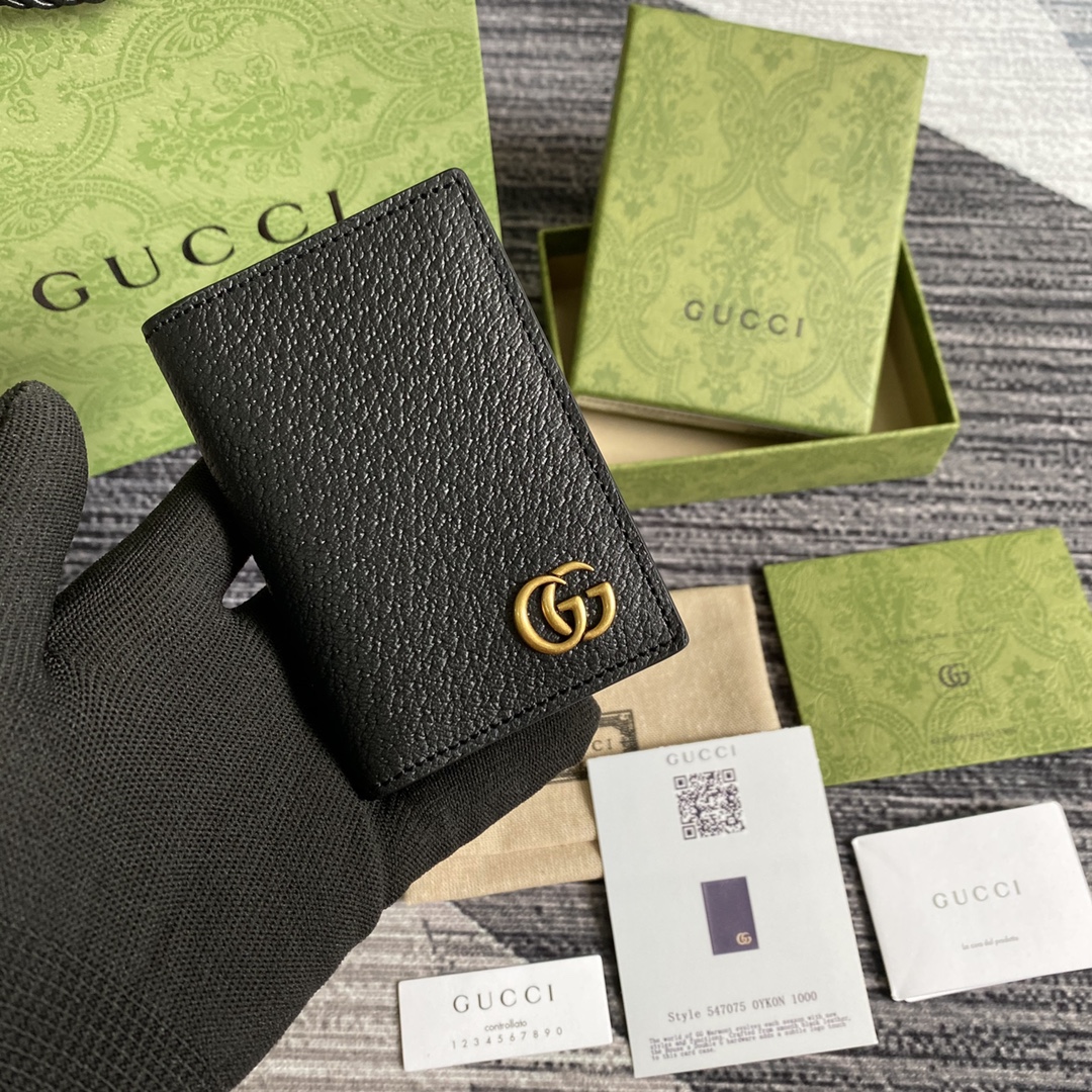 Gvc*1 GG Marmont Card Case Black with Gold Toned Hardware 4.5in/11cm GG 547075 DJ20T 1000