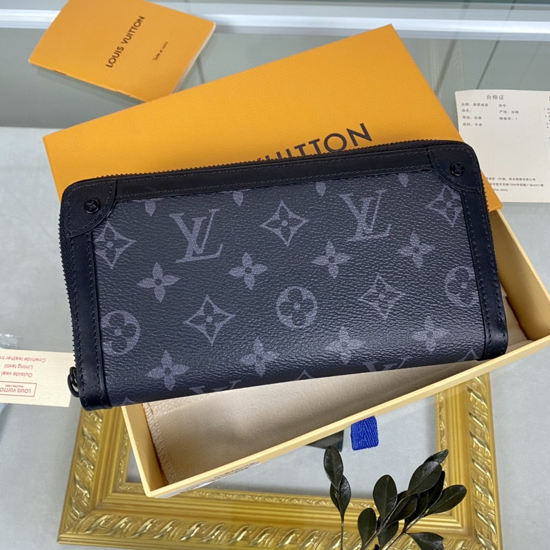 L0vis Vvtt0n Zippy Wallet Trunk Monogram Eclipse For Men, Men’s Wallet 7.7in/19.5cm LV M80558