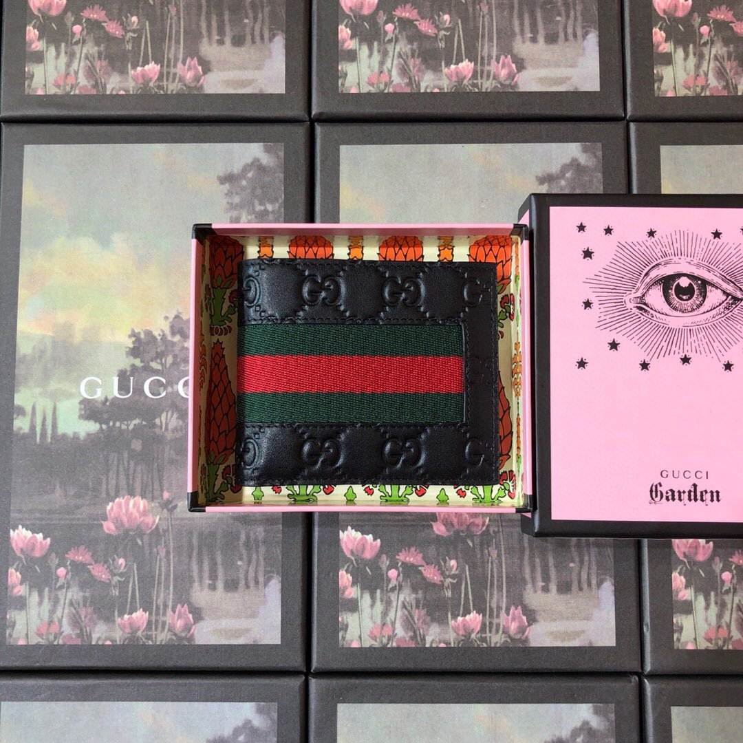 Gvc*1 Signature Web Wallet Black Green and red Web For Men 4.5in/11cm GG 408827 CWCLN 1060