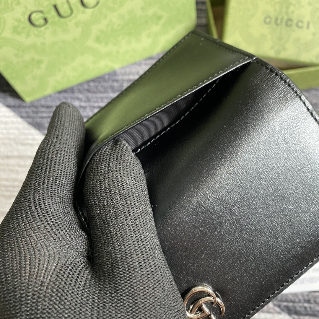 Gvc*1 GG Marmont Card Case Black with Silver Hardware 4.5in/11cm GG 428737 0YK0N 1000