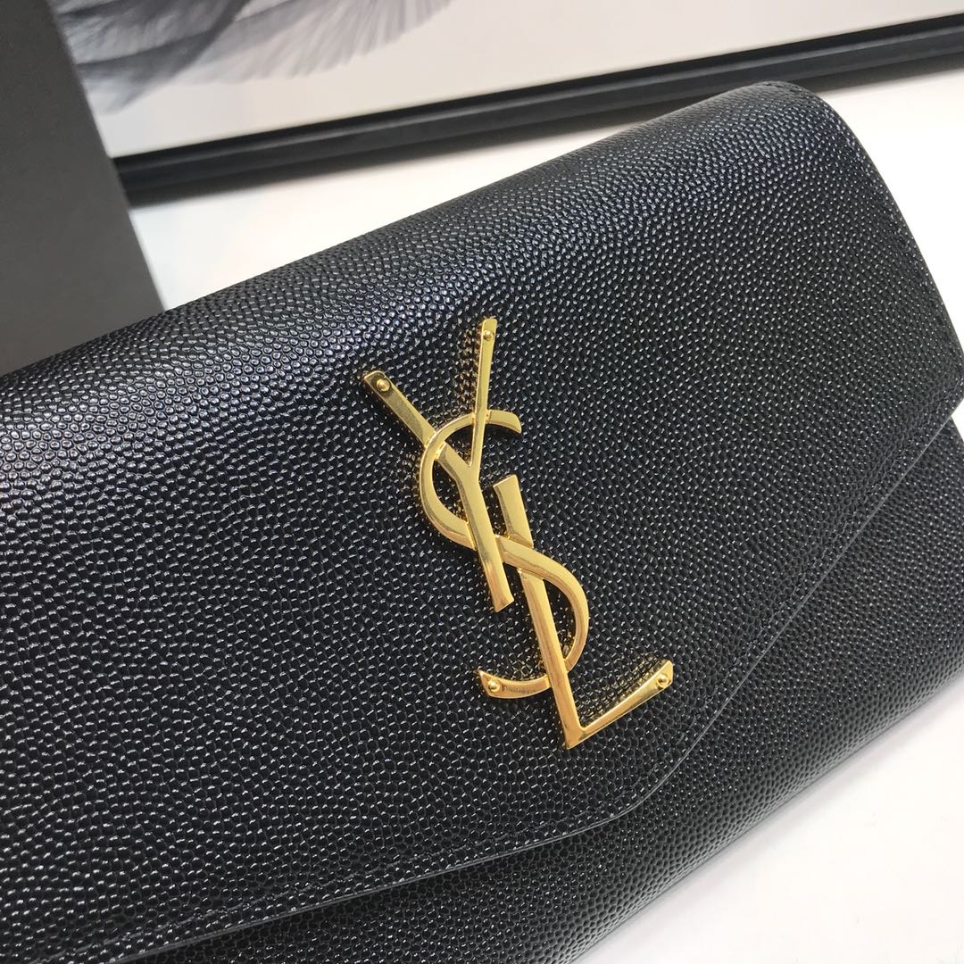 Sa1nt Lau*nt Uptown Chain Wallet Black For Women 7.4in/19cm Y51 6077881GF0J1000