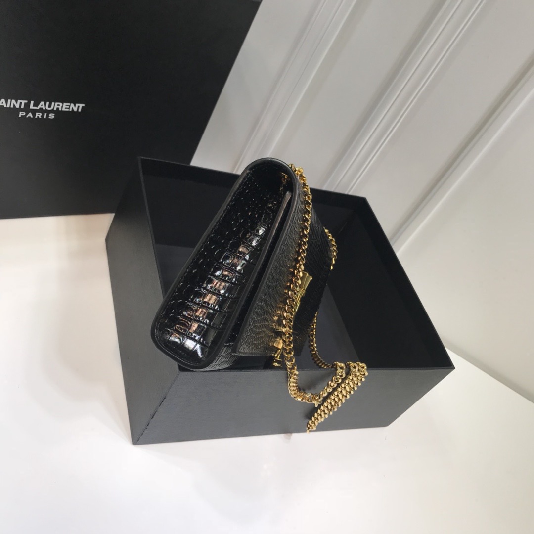 Sa1nt Lau*nt Kate Medium Chain Bag With Tassel In Embossed Crocodile Black For Women 9.4in/24cm Y51 354119DND0J1000