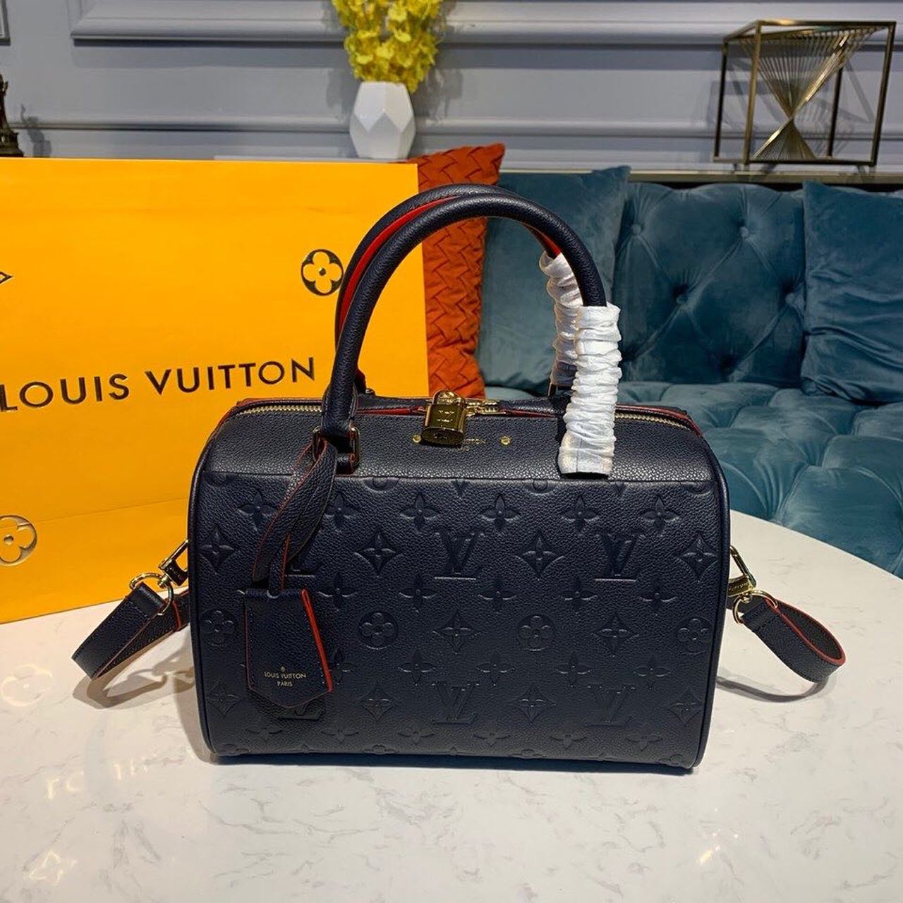 L0vis Vvtt0n Speedy Bandouliere 25 Monogram Empreinte Navy Blue For Women, Women’s Handbags, Shoulder And Crossbody Bags 9.8in/25cm LV