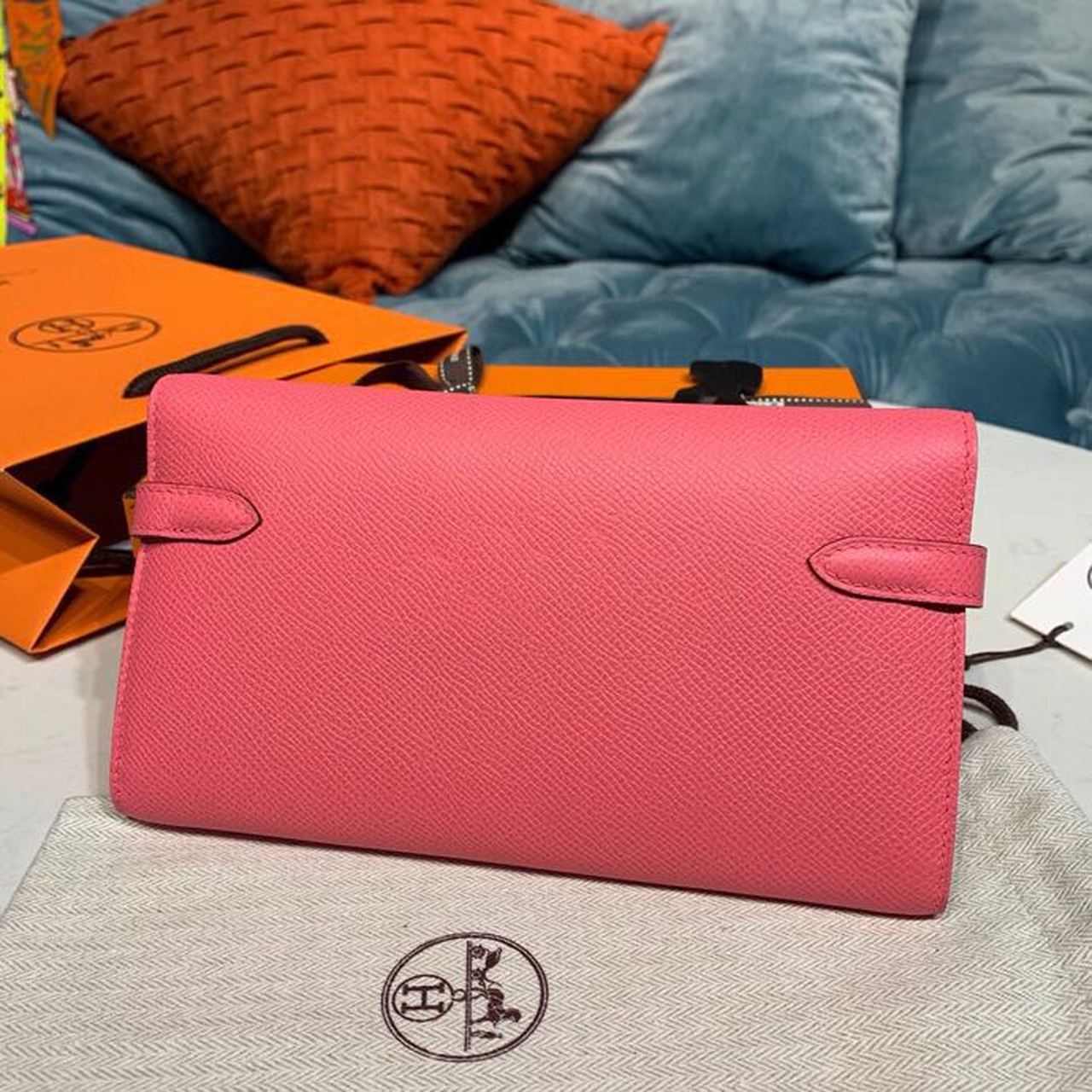 H**me5 Kelly Wallet To Go Woc Pink With Gold Toned Hardware Bag For Women 8.2in/21cm
