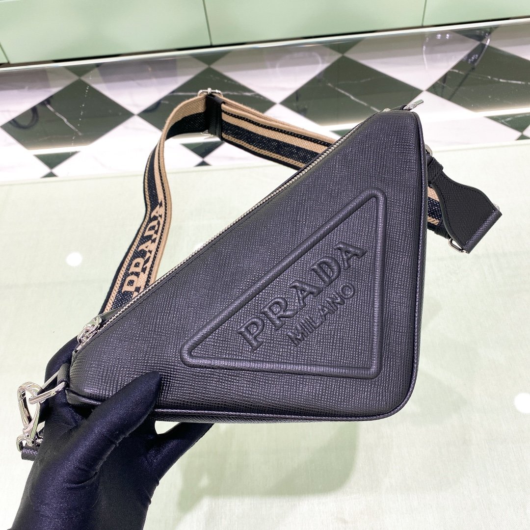 Pra*a Saffiano Triangle Bag Black For Women, Women’s Bags 11in/28cm 2VH155_2FAD_F0002_V_OOO