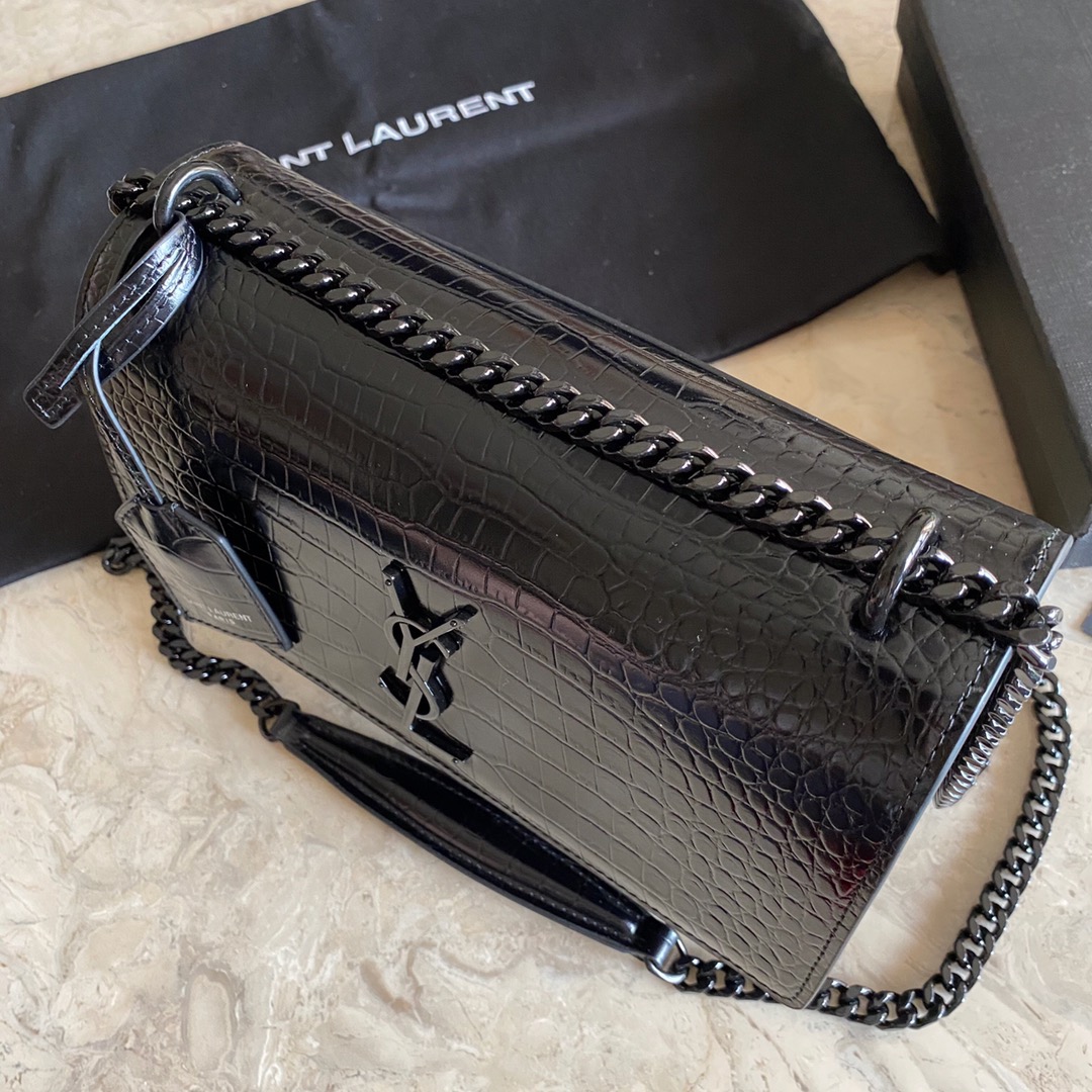 Sa1nt Lau*nt Sunset Medium Chain Bag Black For Women 8.6in/22cm Y51 442906DND0U1000
