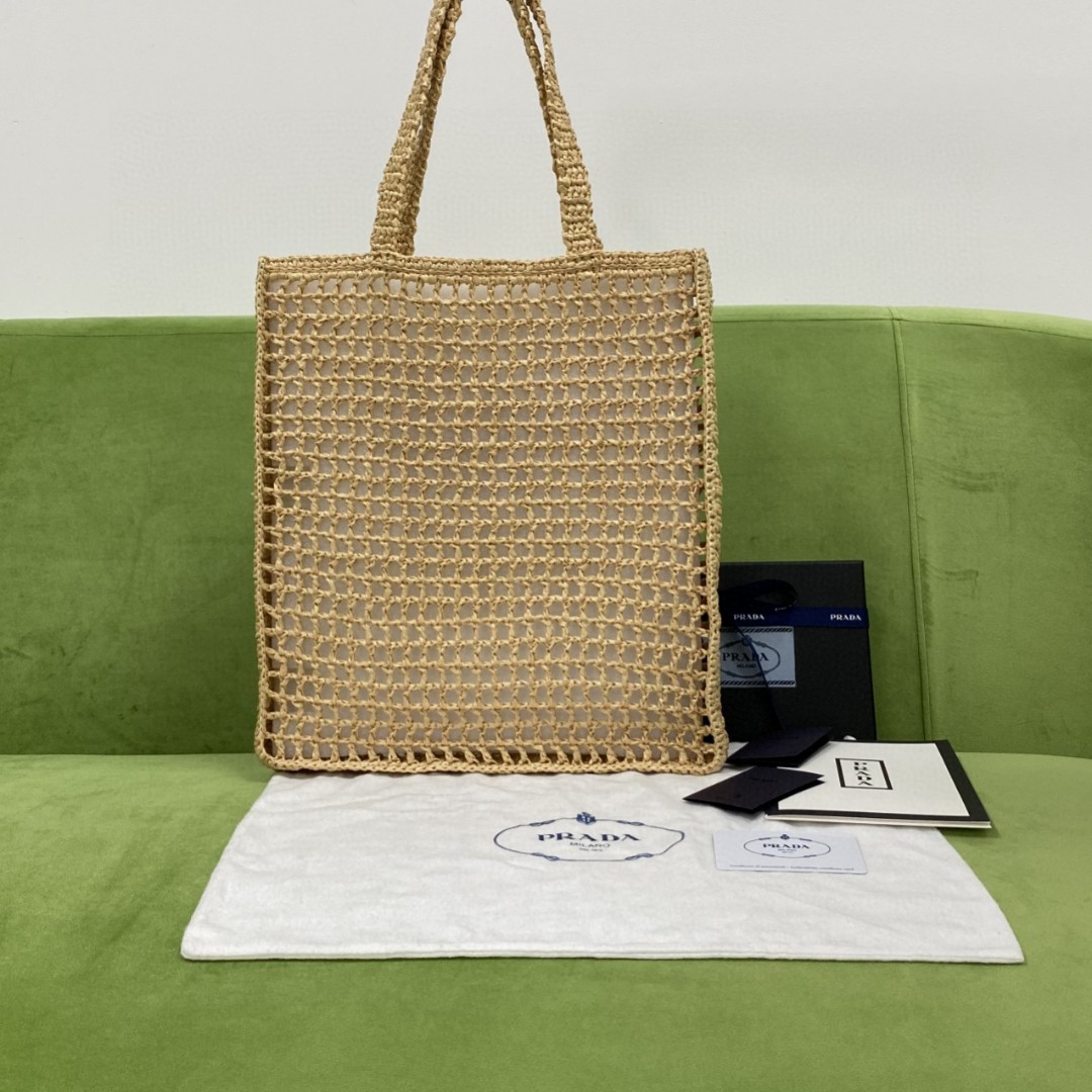 Pra*a Raffia Tote Bag Beige For Women, Women’s Bags 14.9in/38cm
