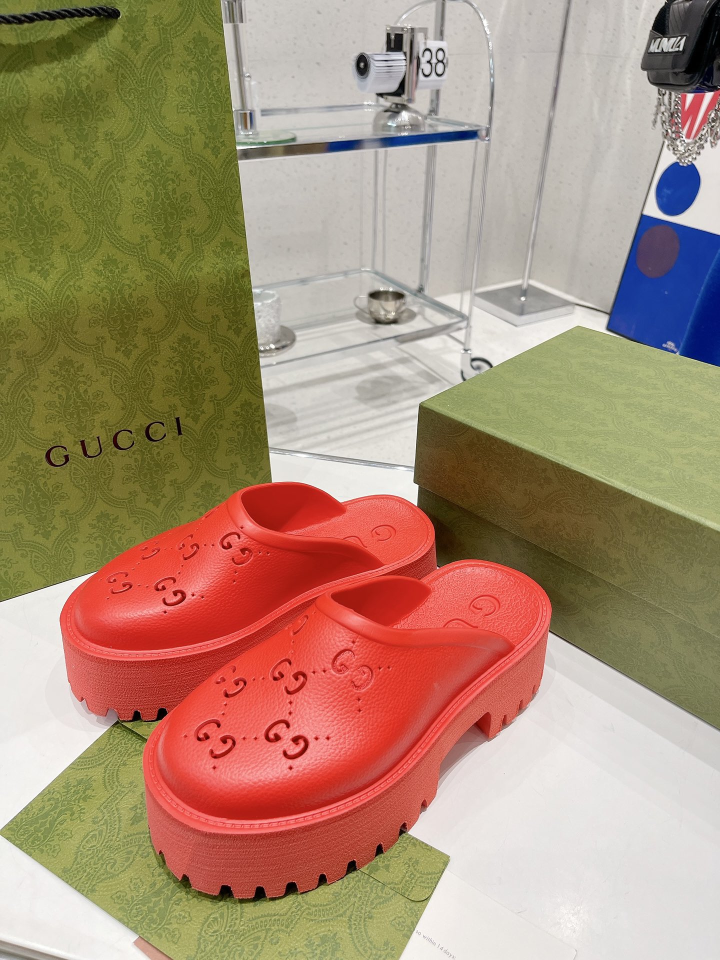 Gvc*1 Women’s Platform Perforated G Sandal Red For Women GG