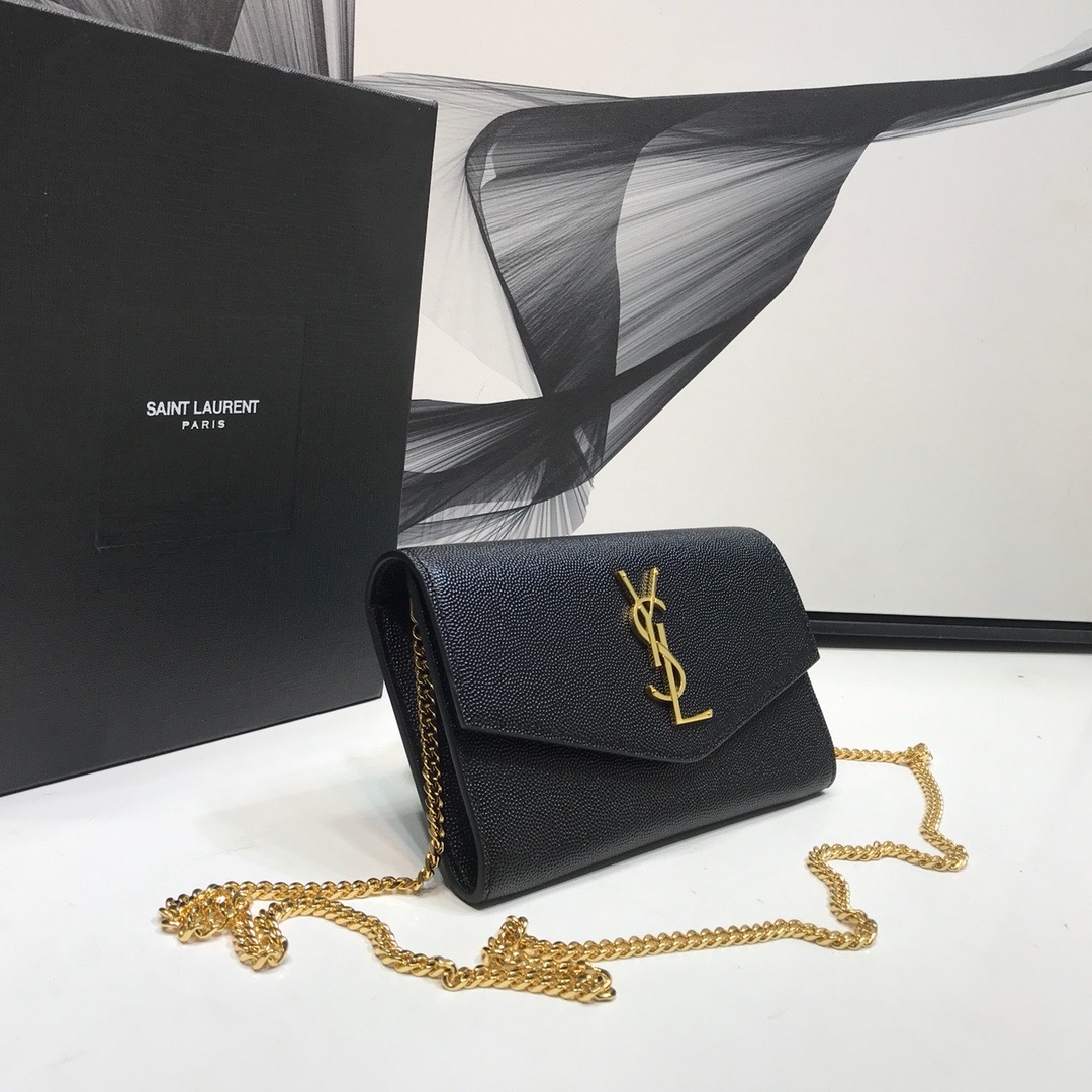 Sa1nt Lau*nt Uptown Chain Wallet Black For Women 7.4in/19cm Y51 6077881GF0J1000