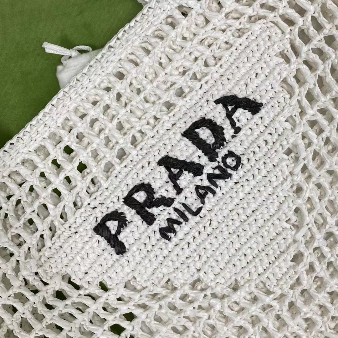 Pra*a Raffia Tote Bag White For Women, Women’s Bags 14.9in/38cm 1BG393_2A2T_F0009_V_OOO