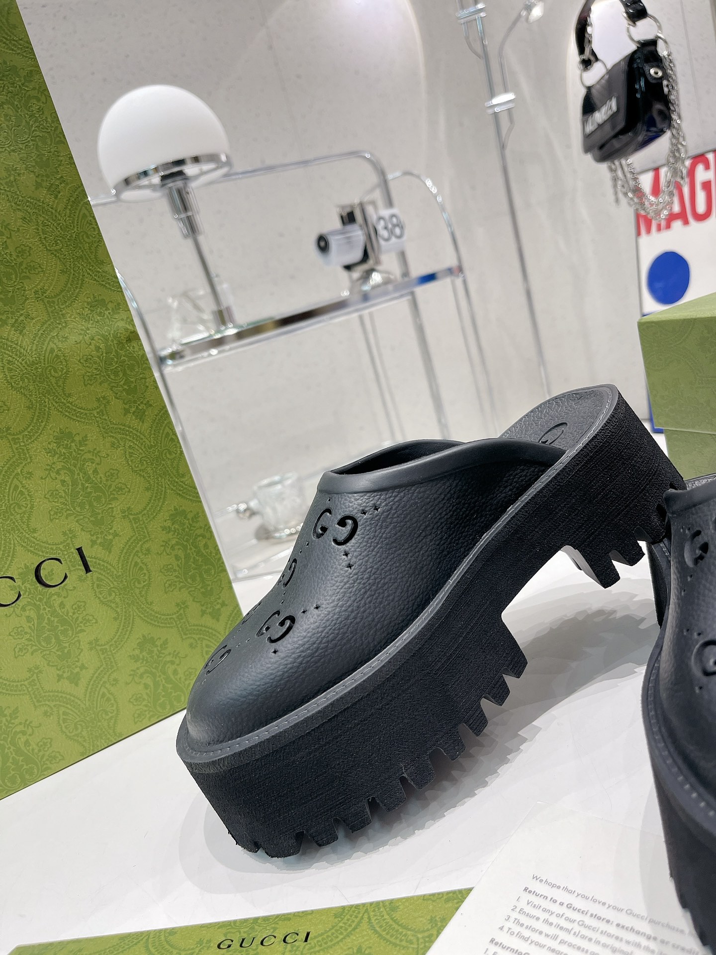 Gvc*1 Women’s Platform Perforated G Sandal Black For Women GG 663577 JFB00 1000