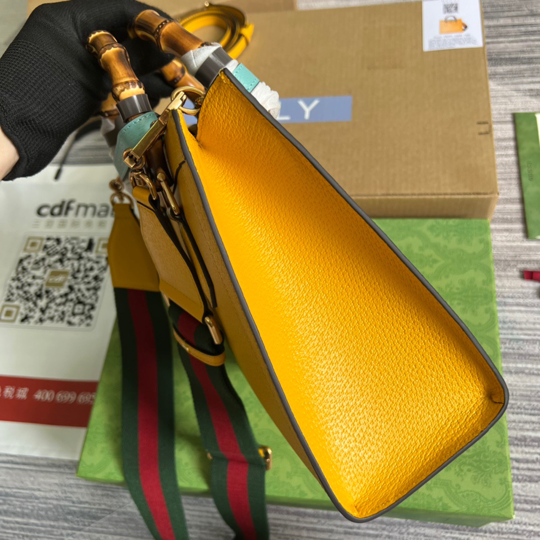 Gvc*1 Diana Medium Tote Bag Yellow For Women, Women’s Bags 11in/27cm GG 