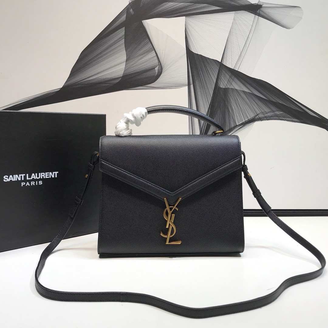 Sa1nt Lau*nt Cassandra Medium Top Handle Bag In Grain Black For Women 9.6in/24.5cm Y51