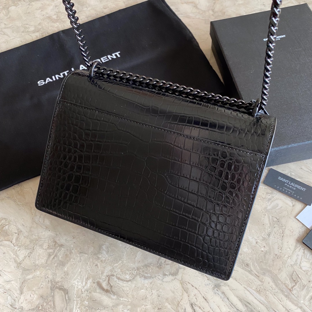 Sa1nt Lau*nt Sunset Medium Chain Bag Black For Women 8.6in/22cm Y51 442906DND0U1000