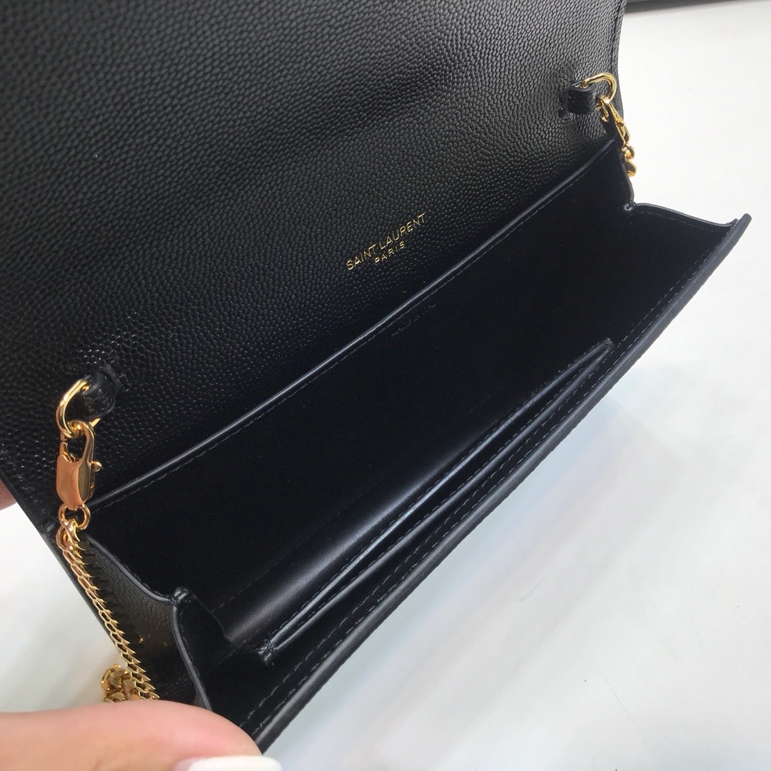 Sa1nt Lau*nt Uptown Chain Wallet Black For Women 7.4in/19cm Y51 6077881GF0J1000