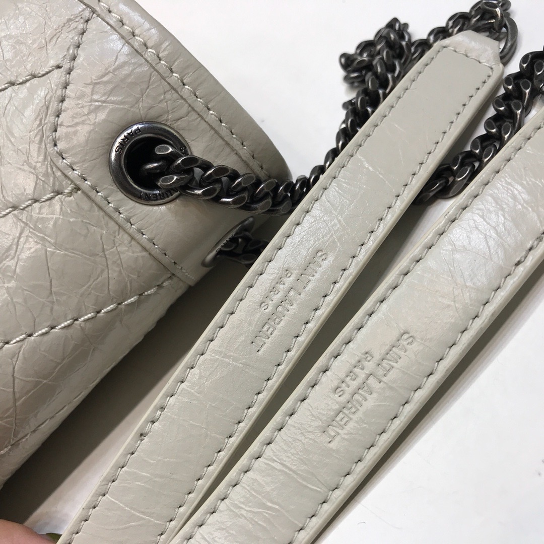 Sa1nt Lau*nt Niki Baby Chain Bag In Crinkled Vintage White For Women 8.2in/21cm Y51 6331600EN049207