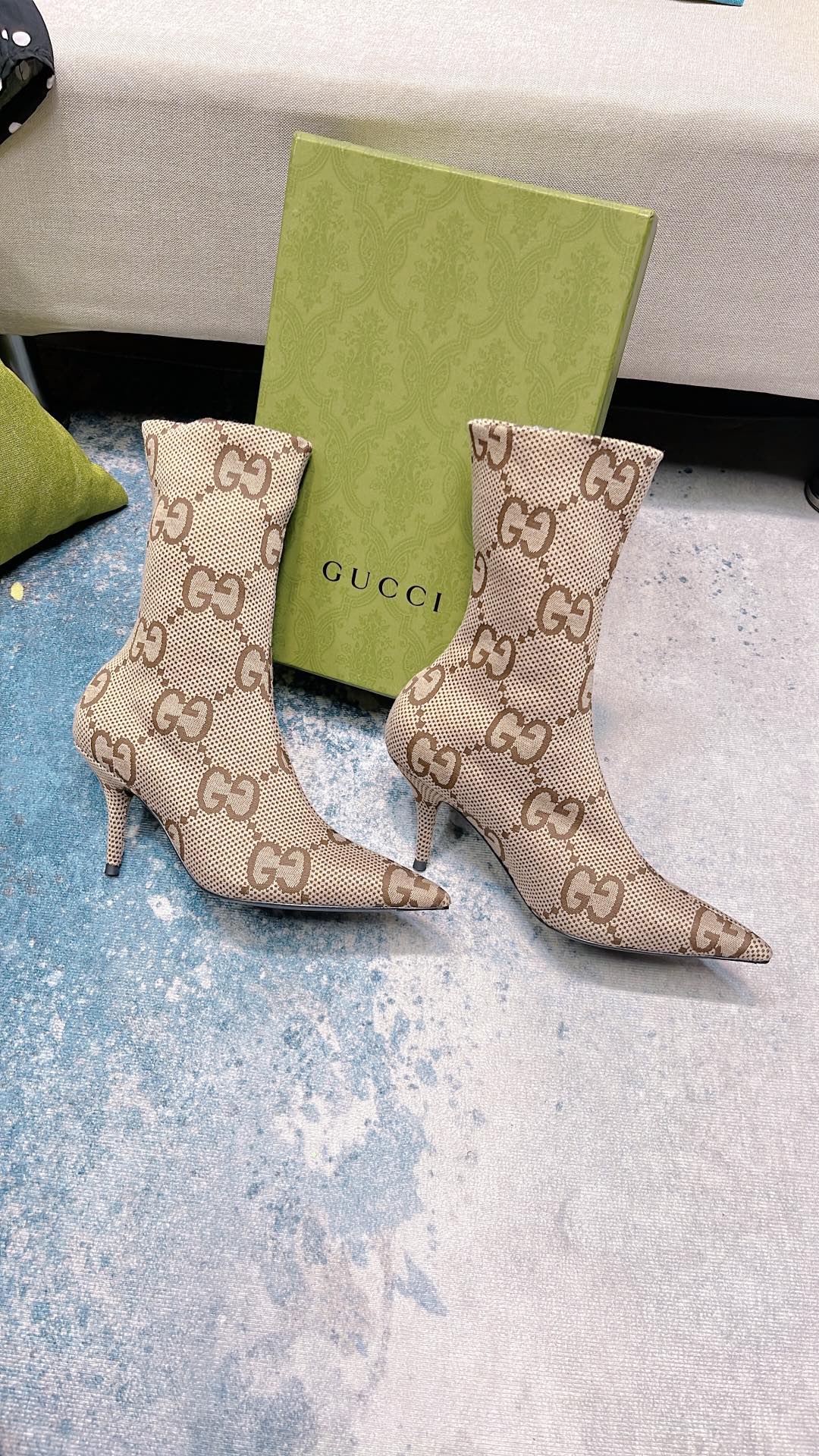 Gvc*1 Women’s Lisa Monogram Canvas Ankle Boots Beige For Women GG