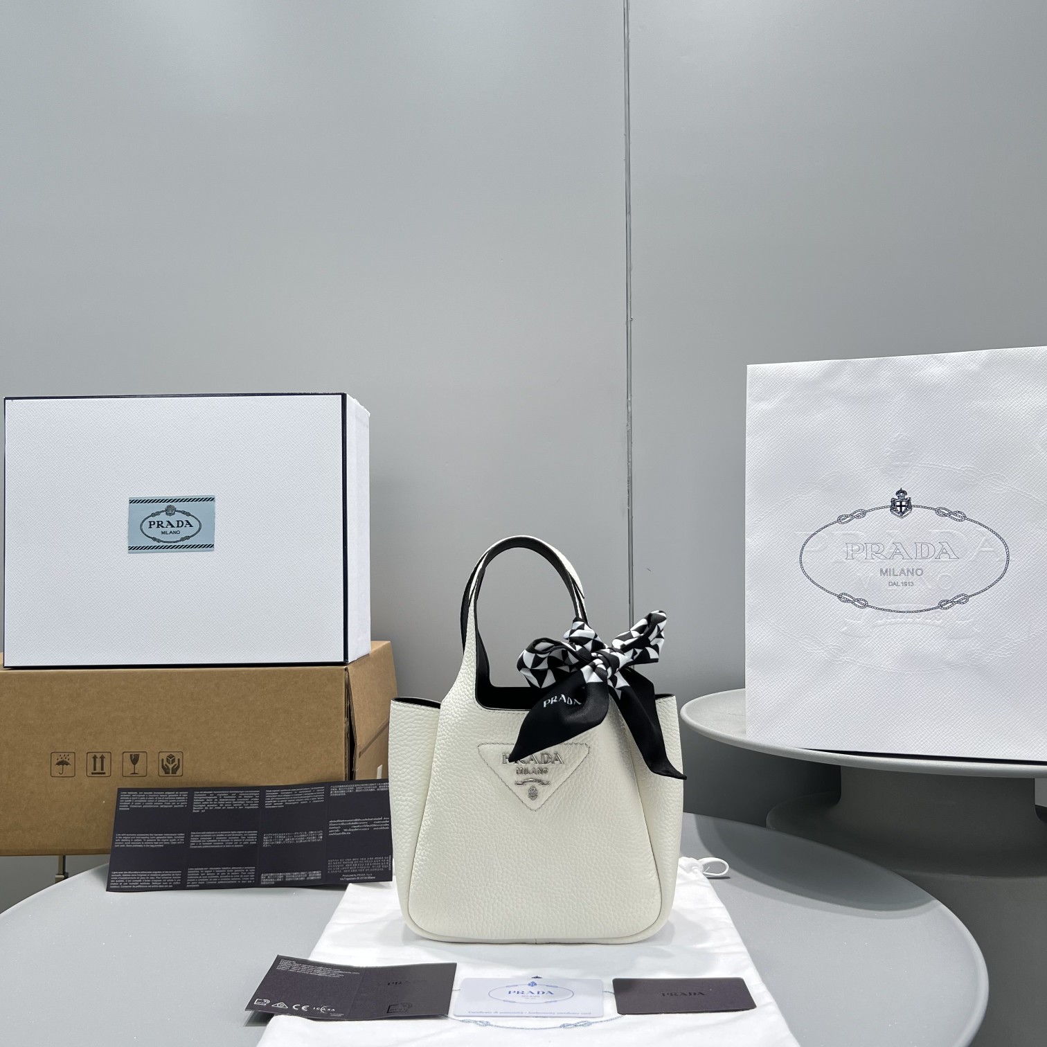 Pra*a Mini Tote White For Women, Women’s Bags 7.5in/19cm