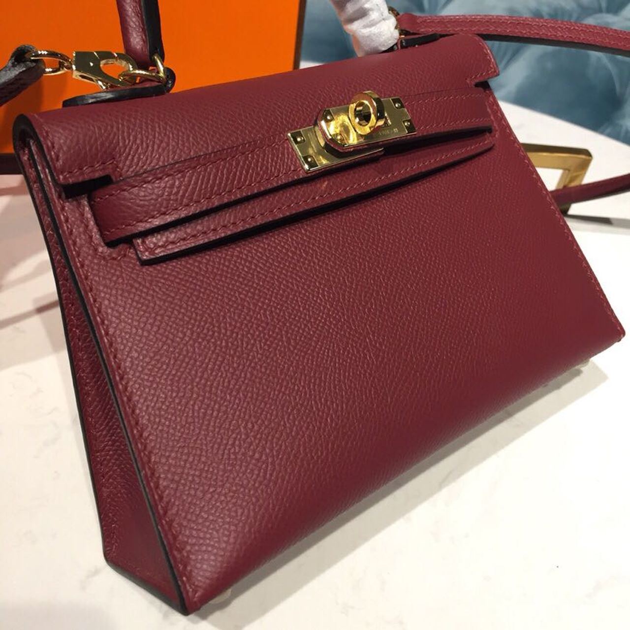 H**me5 Mini Kelly Burgundy For Women Gold Toned Hardware 7.5in/19cm