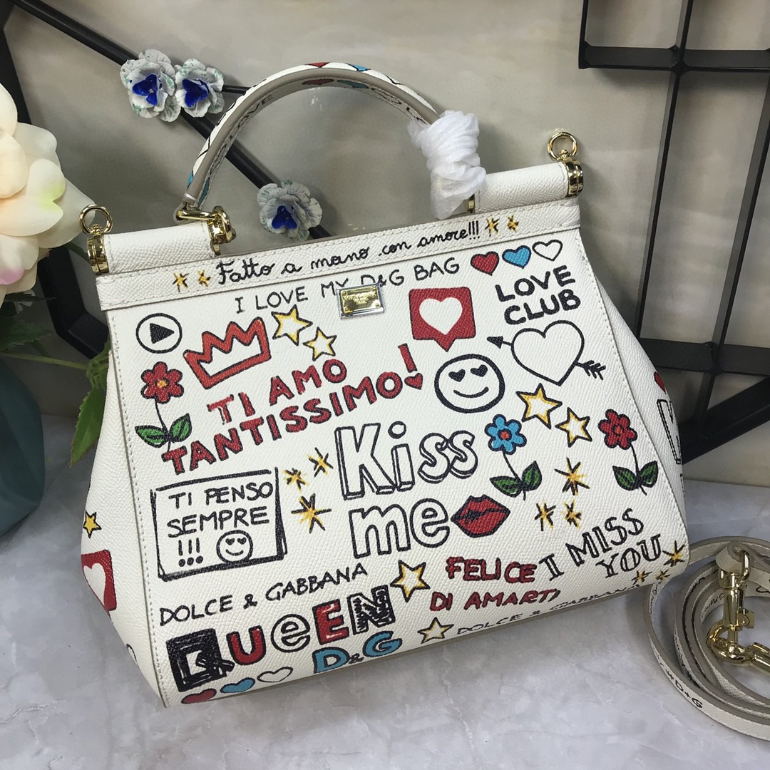 Dolce & Gabbana Medium Sicily Handbag Unique Print Motifs Muticolour For Women 10.2in/26cm DG