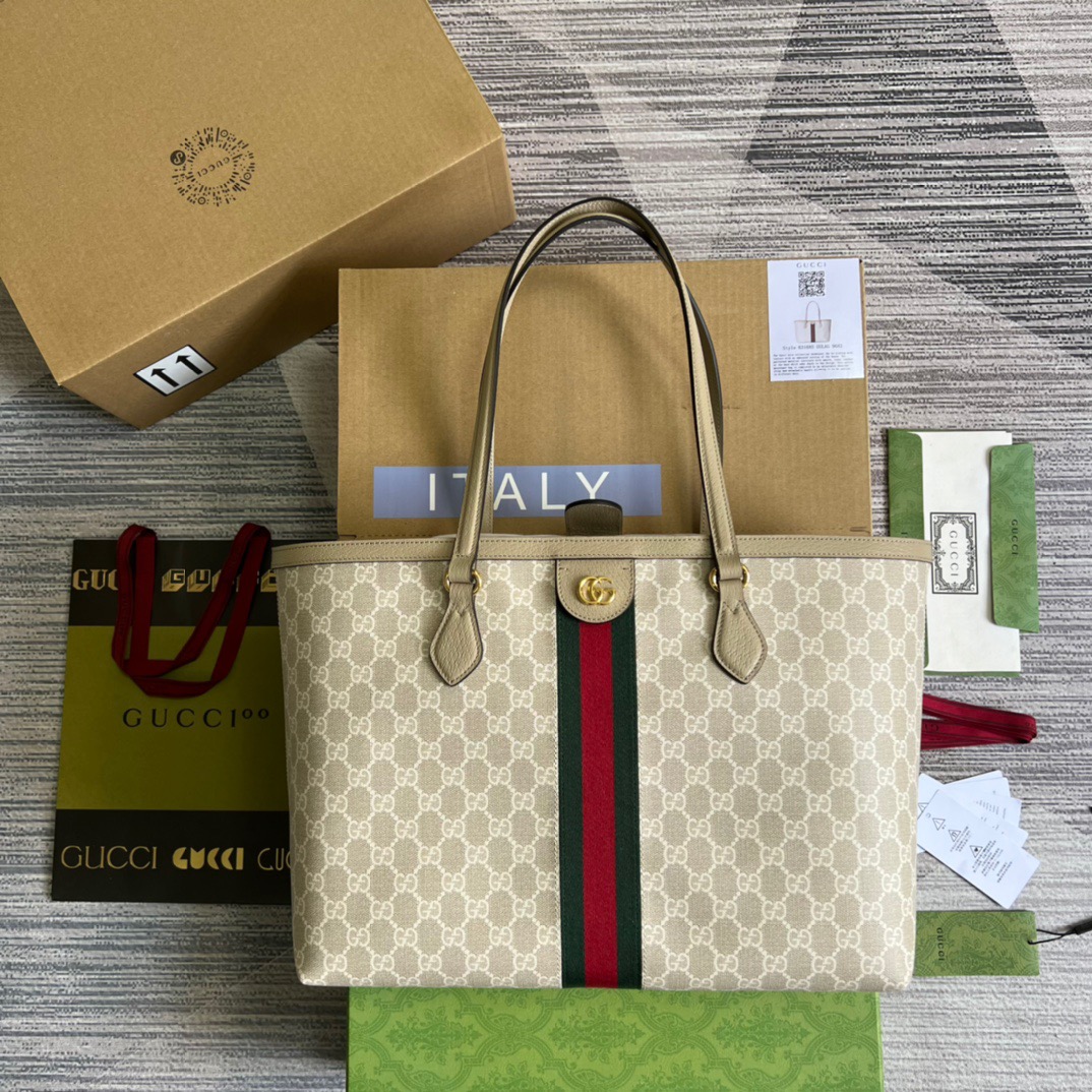 Gvc*1 Ophidia Medium GG Tote Beige For Women, Women’s Bags 15in/38cm GG ‎631685 UULAG 9682